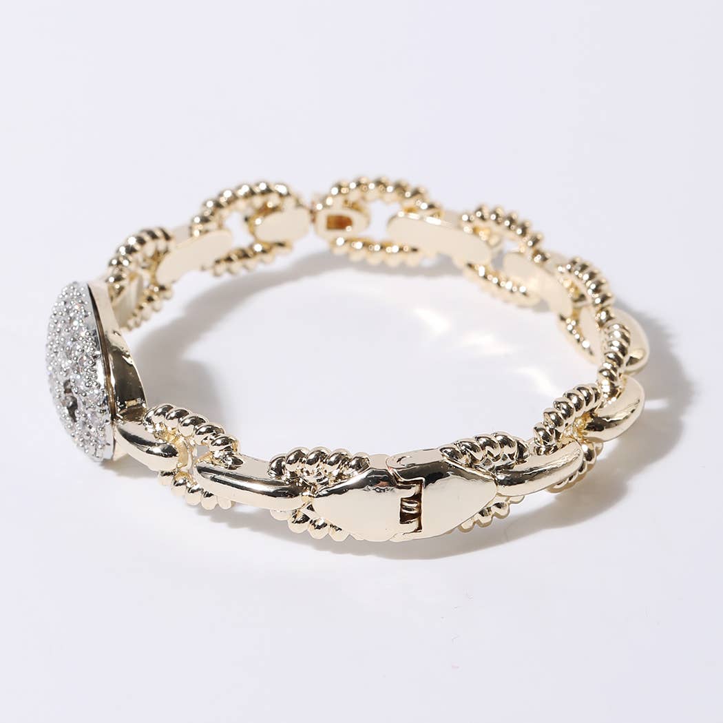 CZ Gold Link Bracelet with Pave Crystal Accent