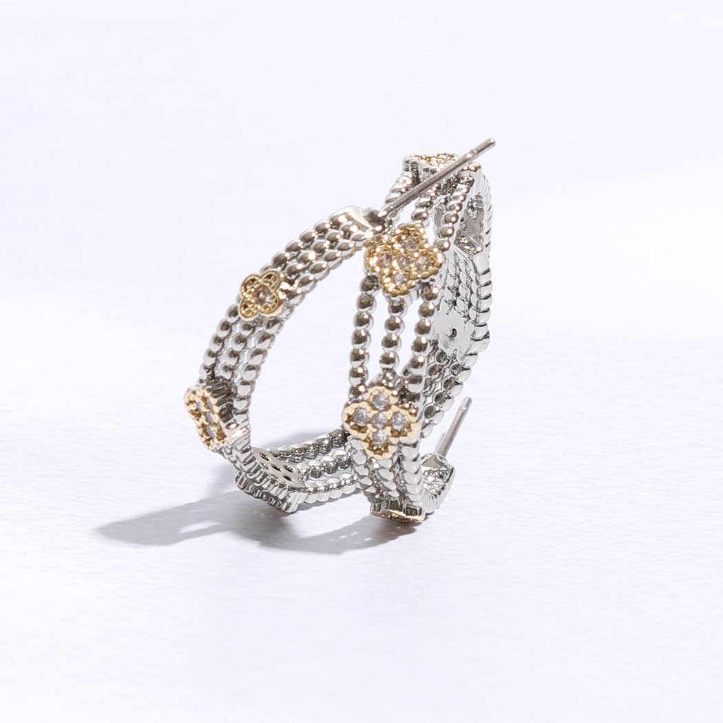 Mini Clover CZ Layer Hoop Earrings