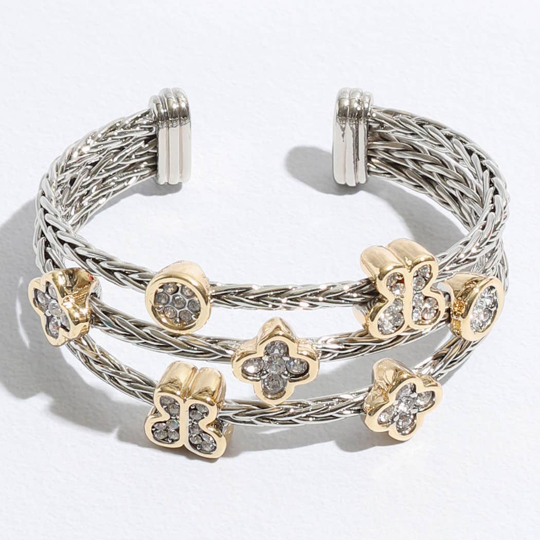 Triple Braided Bangle Butterfly Deco Bracelet