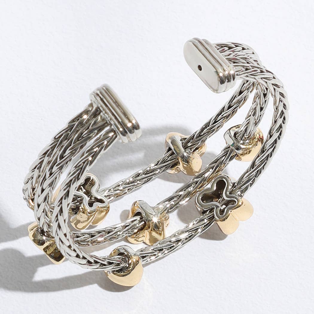 Triple Braided Bangle Butterfly Deco Bracelet