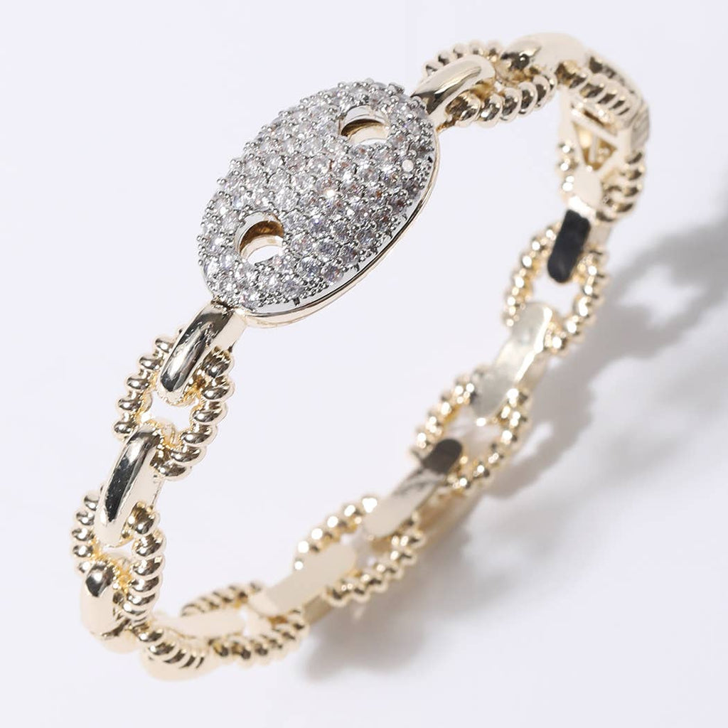 CZ Gold Link Bracelet with Pave Crystal Accent