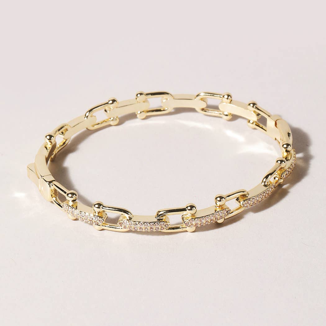 Linked Chain Style Bangle with CZ Buckle Closure