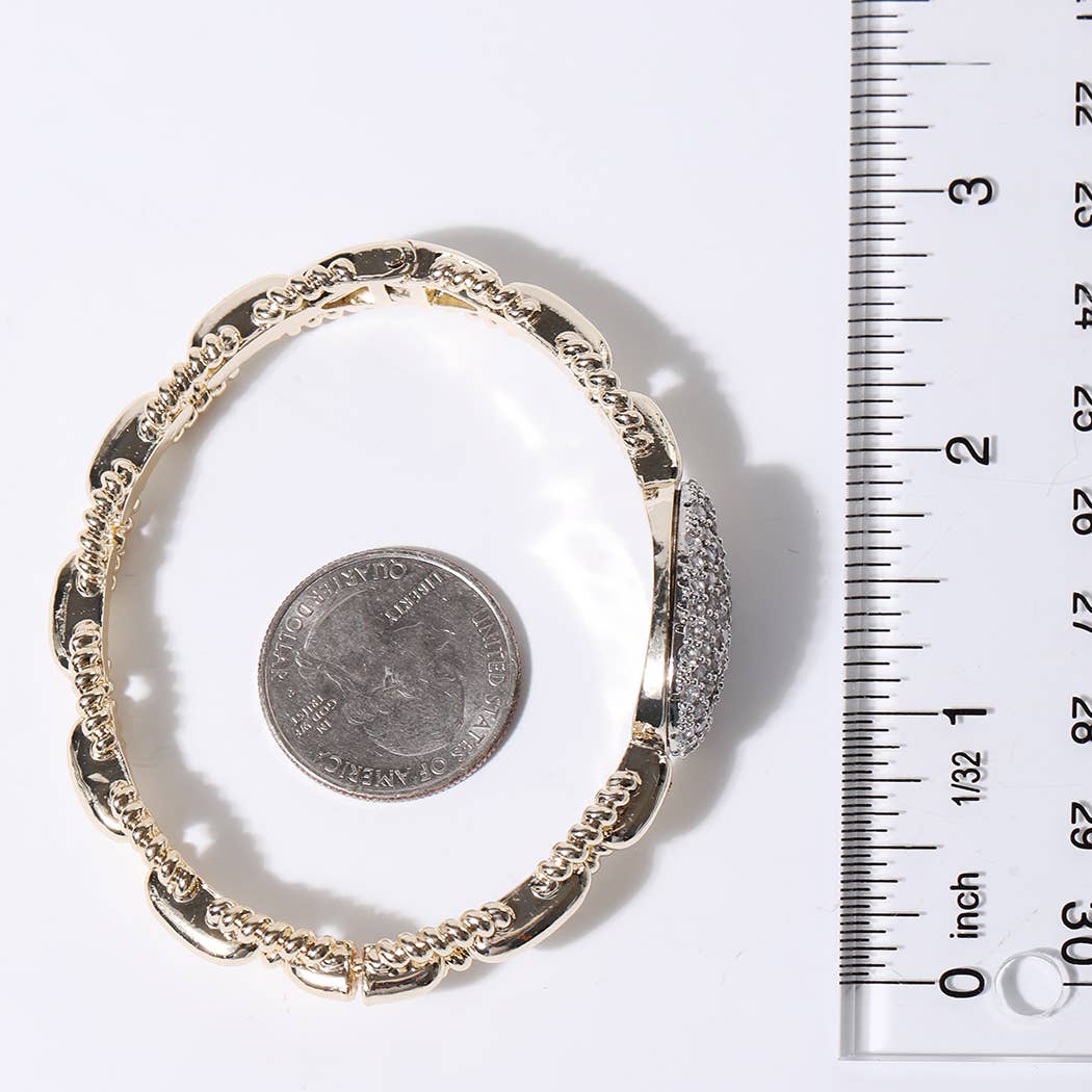 CZ Gold Link Bracelet with Pave Crystal Accent