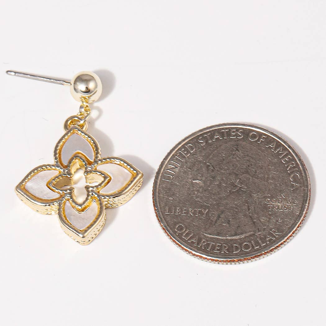 MOP Double Layer Clover 14K Plated Post Earrings