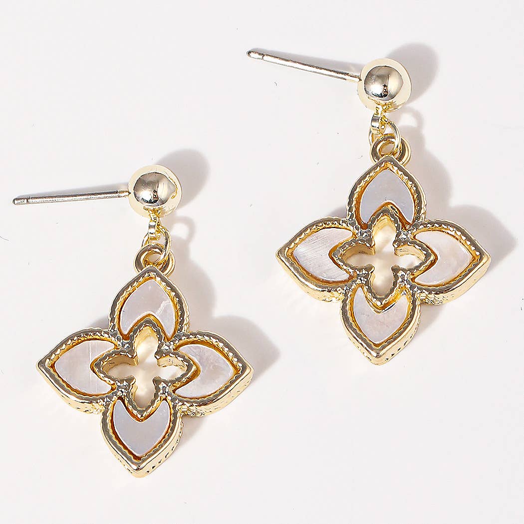 MOP Double Layer Clover 14K Plated Post Earrings