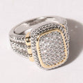 CZ Stone Micro Paved Two-Tone Square Ring