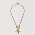 Double Cross CZ Pave Two-Tone Necklace