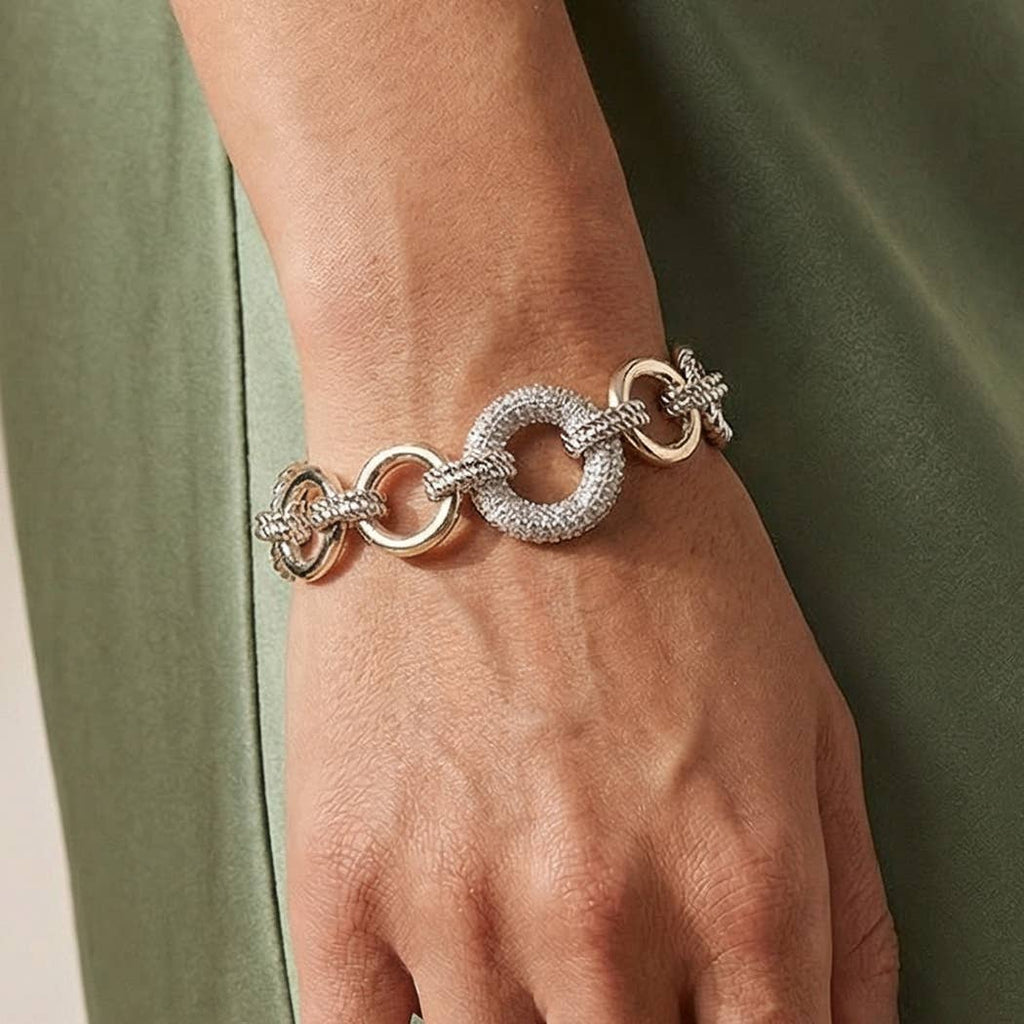 CZ Pave Two-Tone Chain Link Bracelet